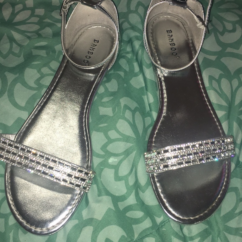 BAMBOO Silver Rhinestone Sandals